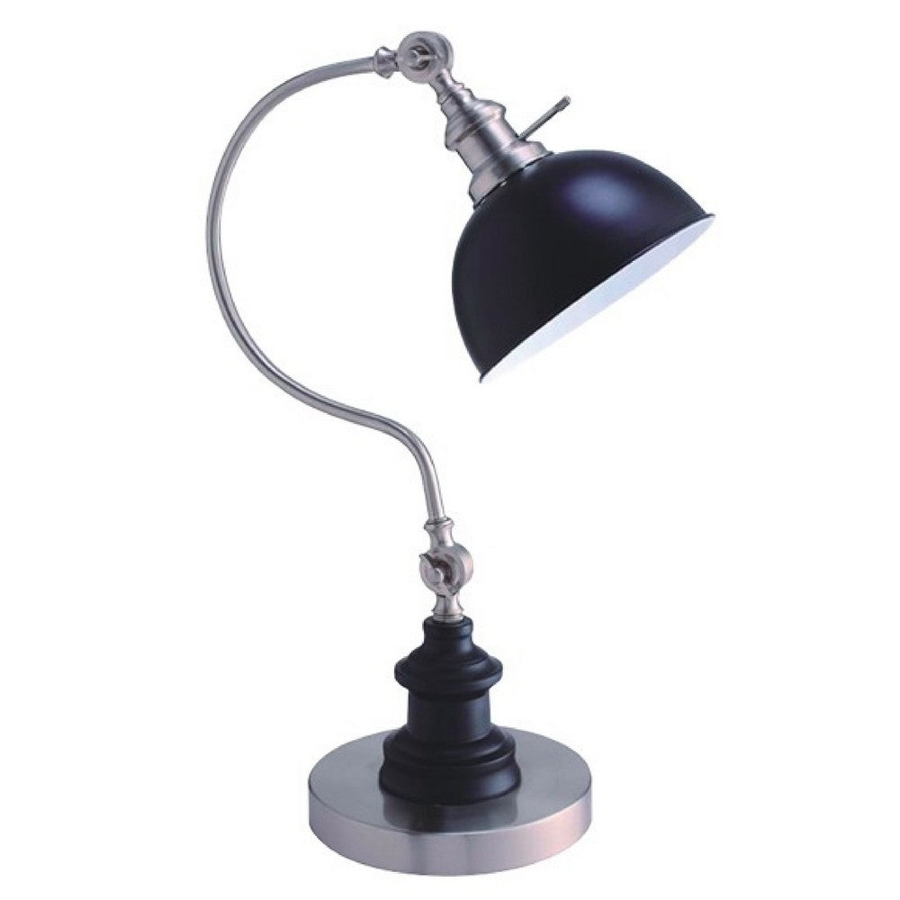 Roma Table Lamp | Gooseneck Arm & Adjustable Head | Nickel | Black Metal