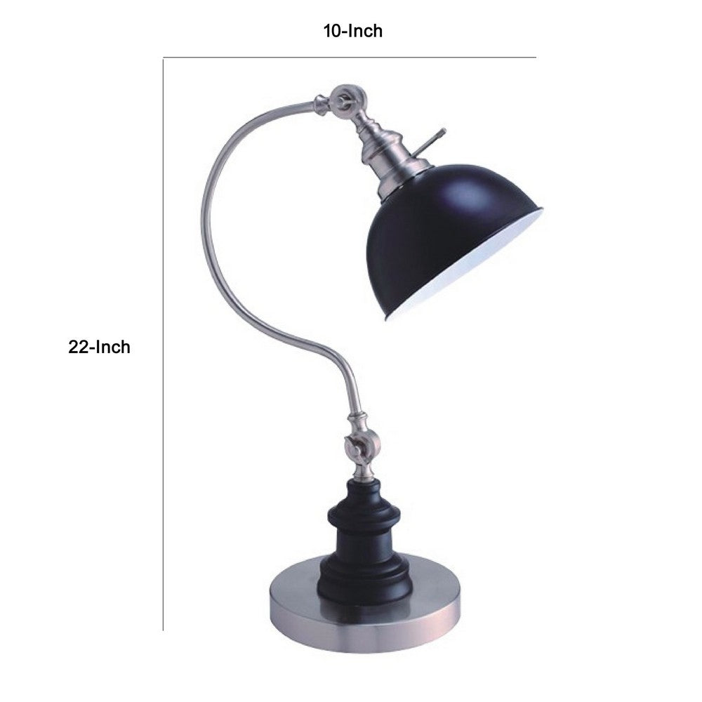 Roma Table Lamp | Gooseneck Arm & Adjustable Head | Nickel | Black Metal