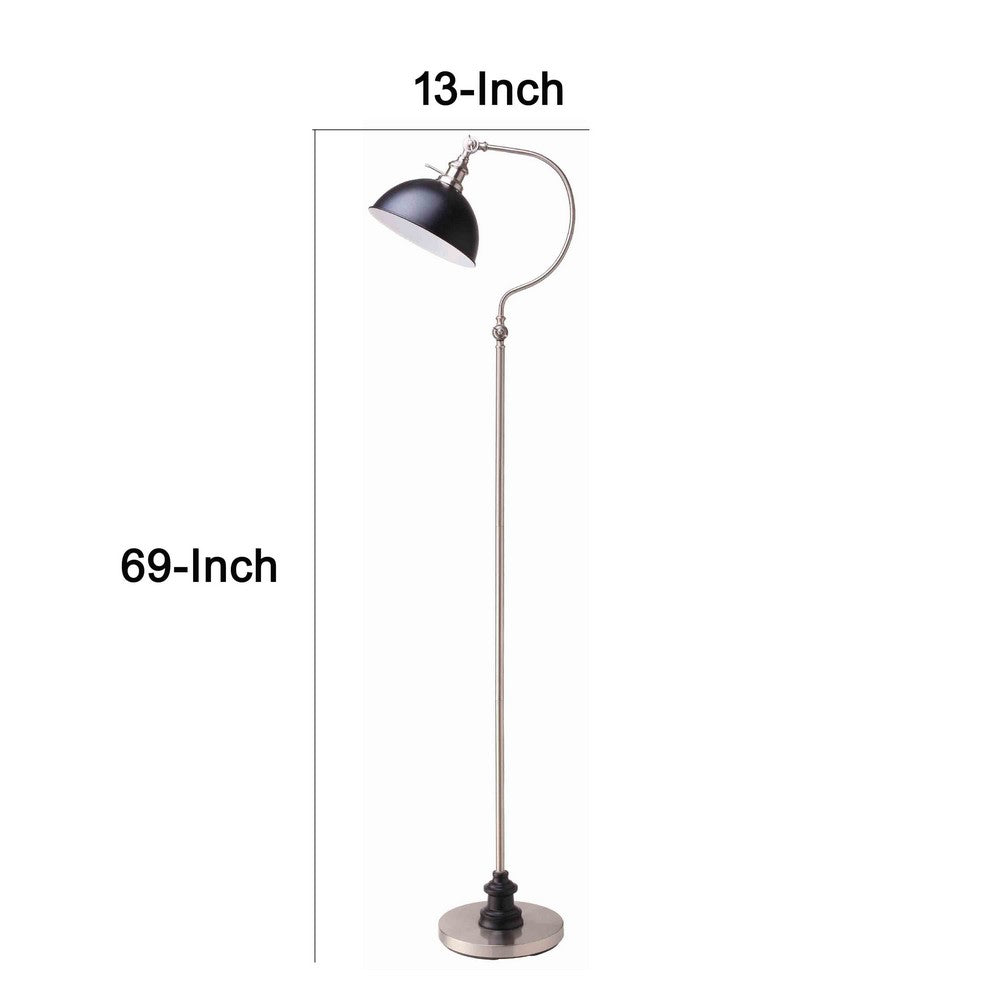 Roma Floor Lamp | Gooseneck Arm & Adjustable Head | Nickel | Black Metal