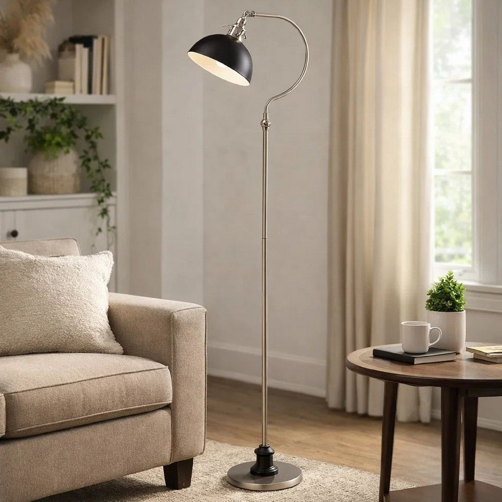 Roma Floor Lamp | Gooseneck Arm & Adjustable Head | Nickel | Black Metal