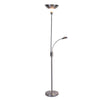Torchiere Floor Lamp w LED Reading Light | Adjustable Arm | Satin Nickel
