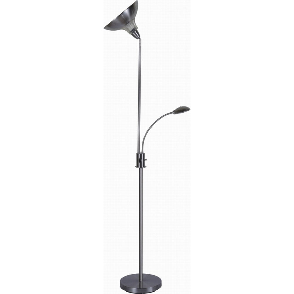Torchiere Floor Lamp w LED Reading Light | Adjustable Arm | Satin Nickel
