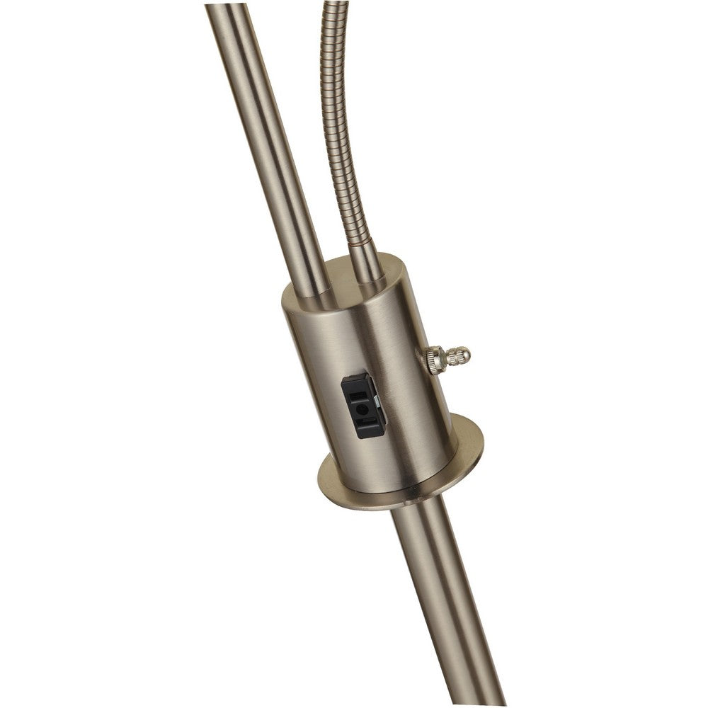 Torchiere Floor Lamp w LED Reading Light | Adjustable Arm | Satin Nickel