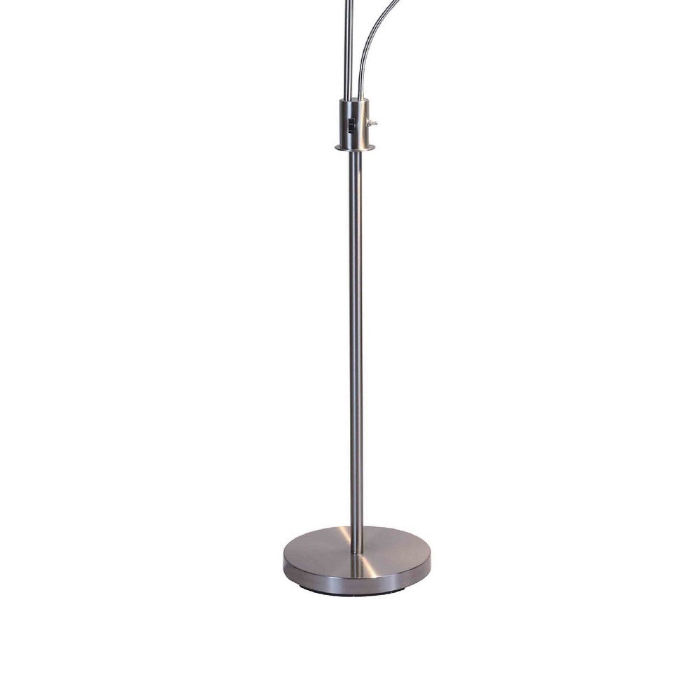 Torchiere Floor Lamp w LED Reading Light | Adjustable Arm | Satin Nickel