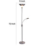 Torchiere Floor Lamp w LED Reading Light | Adjustable Arm | Satin Nickel