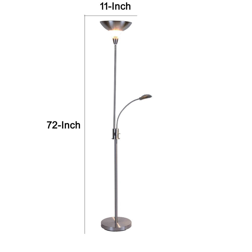 Torchiere Floor Lamp w LED Reading Light | Adjustable Arm | Satin Nickel