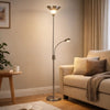 Torchiere Floor Lamp w LED Reading Light | Adjustable Arm | Satin Nickel