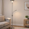 Torchiere Floor Lamp w LED Reading Light | Adjustable Arm | Satin Nickel