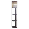 Corner Floor Lamp | 3 Shelves | Floral Carved | White Shade | Brown Wood