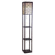 Corner Floor Lamp | 3 Shelves | Floral Carved | White Shade | Brown Wood