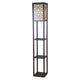 Corner Floor Lamp | 3 Shelves | Floral Carved | White Shade | Brown Wood
