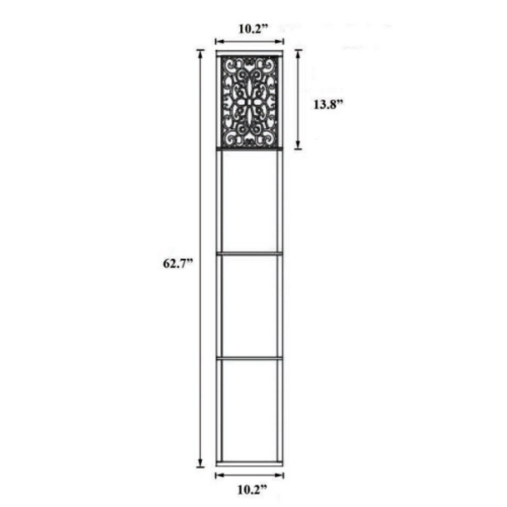 Corner Floor Lamp | 3 Shelves | Floral Carved | White Shade | Brown Wood
