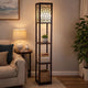 Corner Floor Lamp | 3 Shelves | Floral Carved | White Shade | Brown Wood