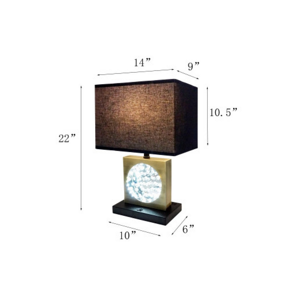 Table Lamp with Night Light & USB | Gold, Black Base with Crystal Accent