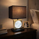 Table Lamp with Night Light & USB | Gold, Black Base with Crystal Accent