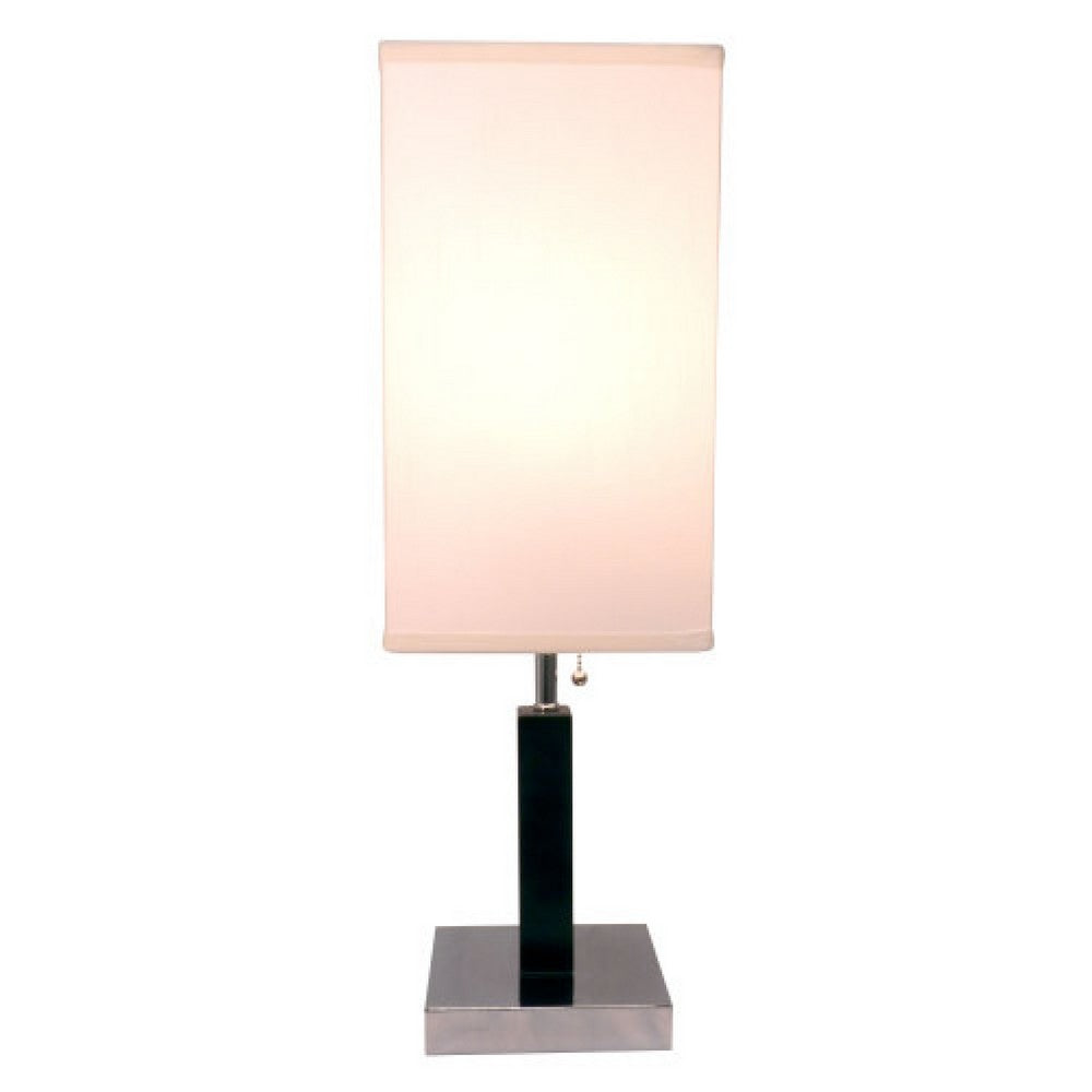 Table Lamp | White Fabric Shade | Square Brown Body | Chrome Metal Base