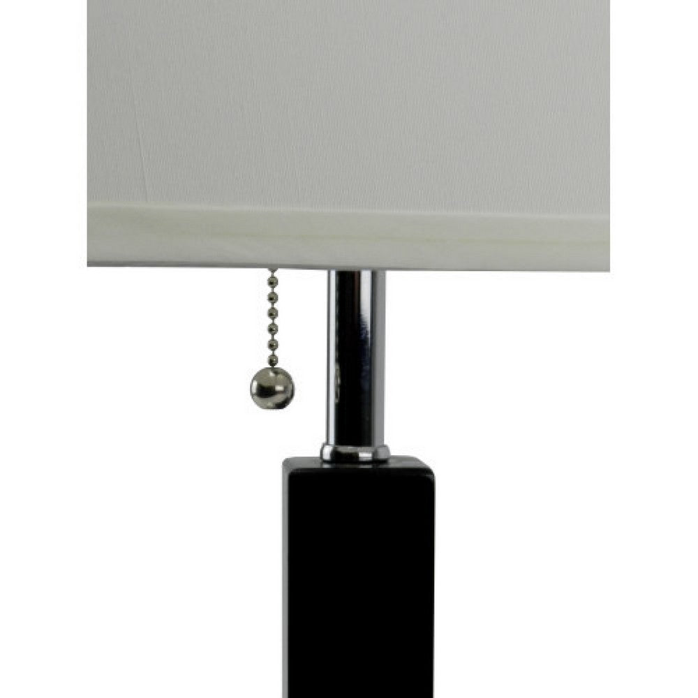 Table Lamp | White Fabric Shade | Square Brown Body | Chrome Metal Base