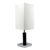 Table Lamp | White Fabric Shade | Square Brown Body | Chrome Metal Base