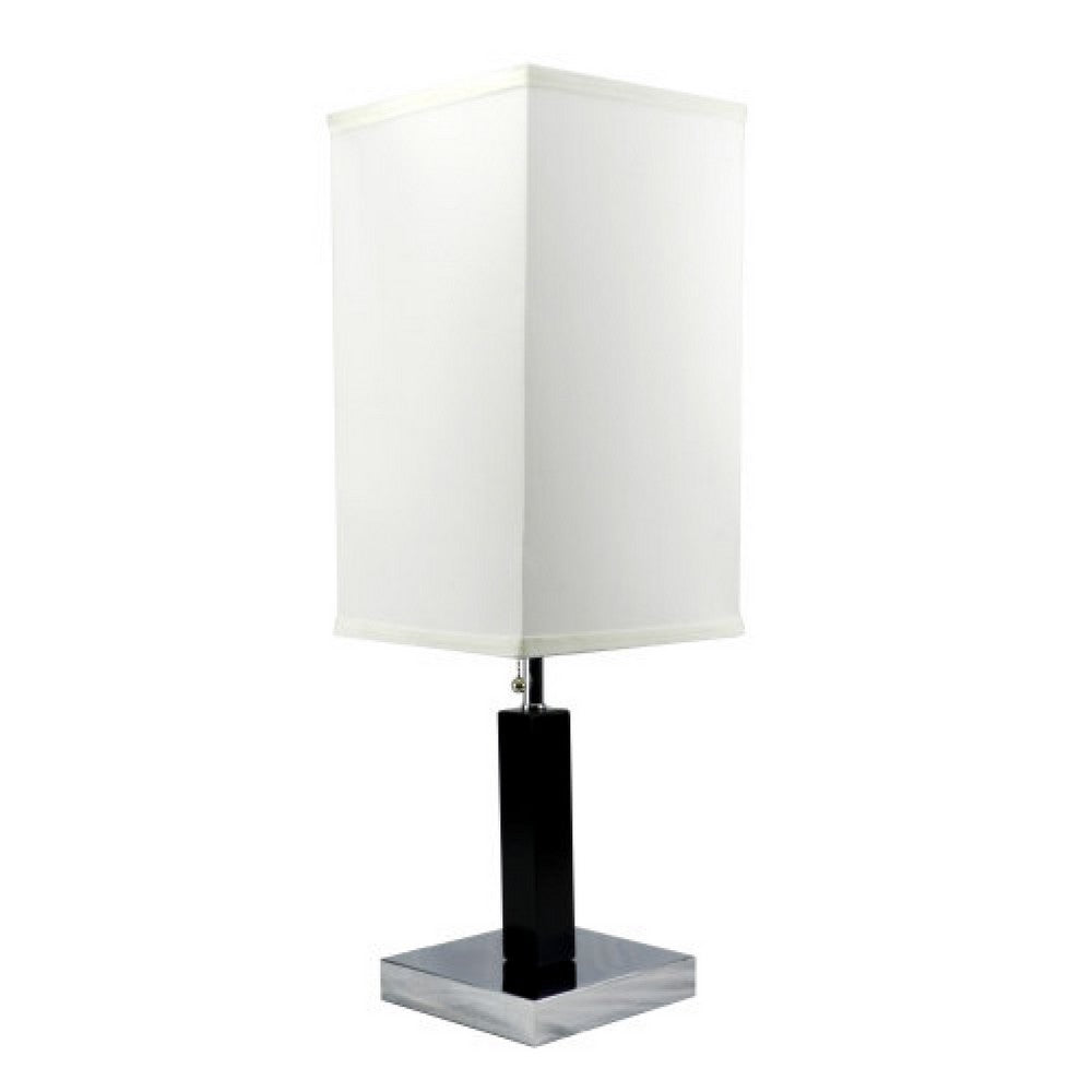 Table Lamp | White Fabric Shade | Square Brown Body | Chrome Metal Base