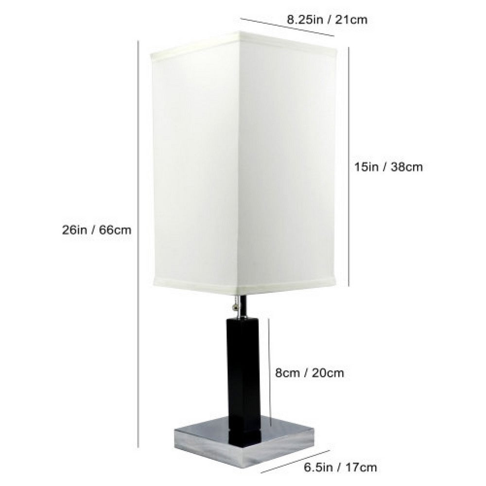 Table Lamp | White Fabric Shade | Square Brown Body | Chrome Metal Base