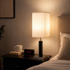 Table Lamp | White Fabric Shade | Square Brown Body | Chrome Metal Base