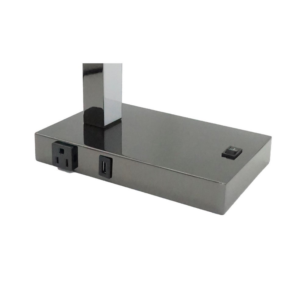 L Shaped LED Desk Lamp | USB & Power Outlet | Rocker Switch | Chrome Metal
