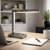 L Shaped LED Desk Lamp | USB & Power Outlet | Rocker Switch | Chrome Metal