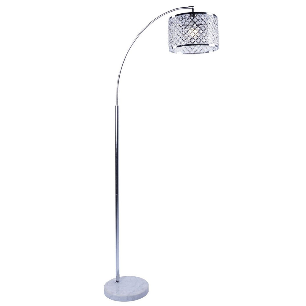 Arch Floor Lamp | Lattice Crystal Shade | Chrome Metal | Round Marble Base