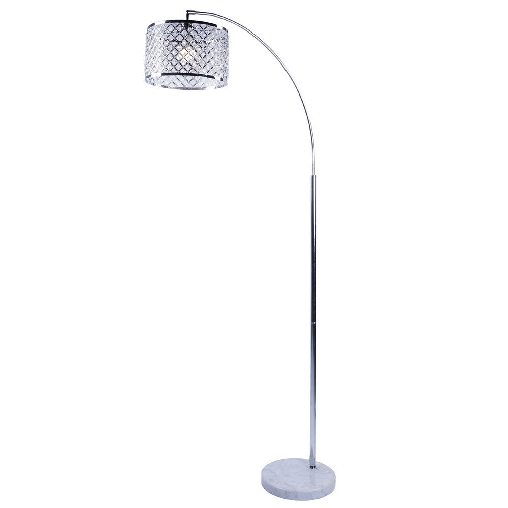 Arch Floor Lamp | Lattice Crystal Shade | Chrome Metal | Round Marble Base