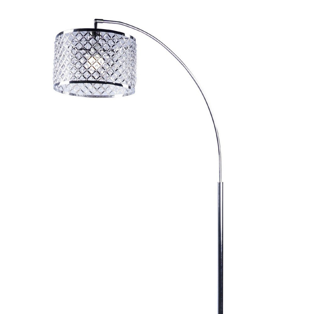 Arch Floor Lamp | Lattice Crystal Shade | Chrome Metal | Round Marble Base