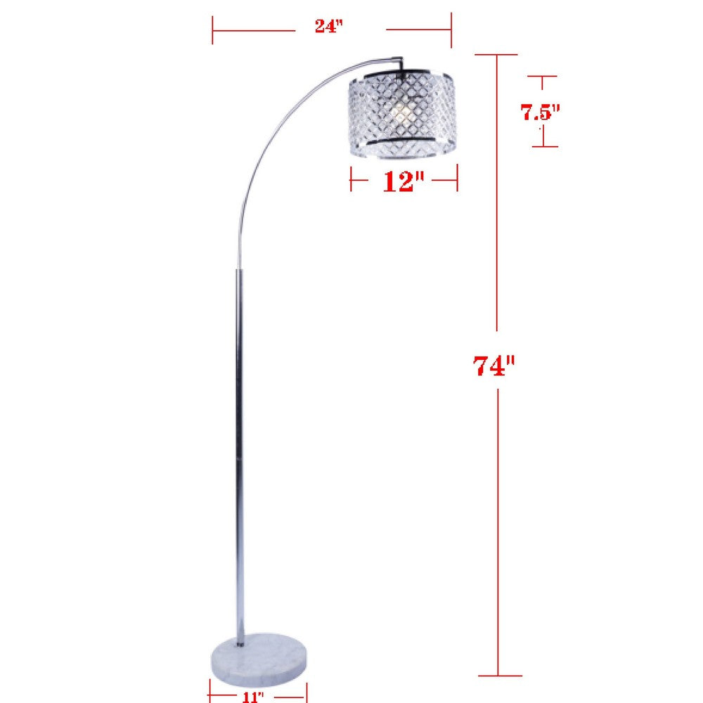 Arch Floor Lamp | Lattice Crystal Shade | Chrome Metal | Round Marble Base