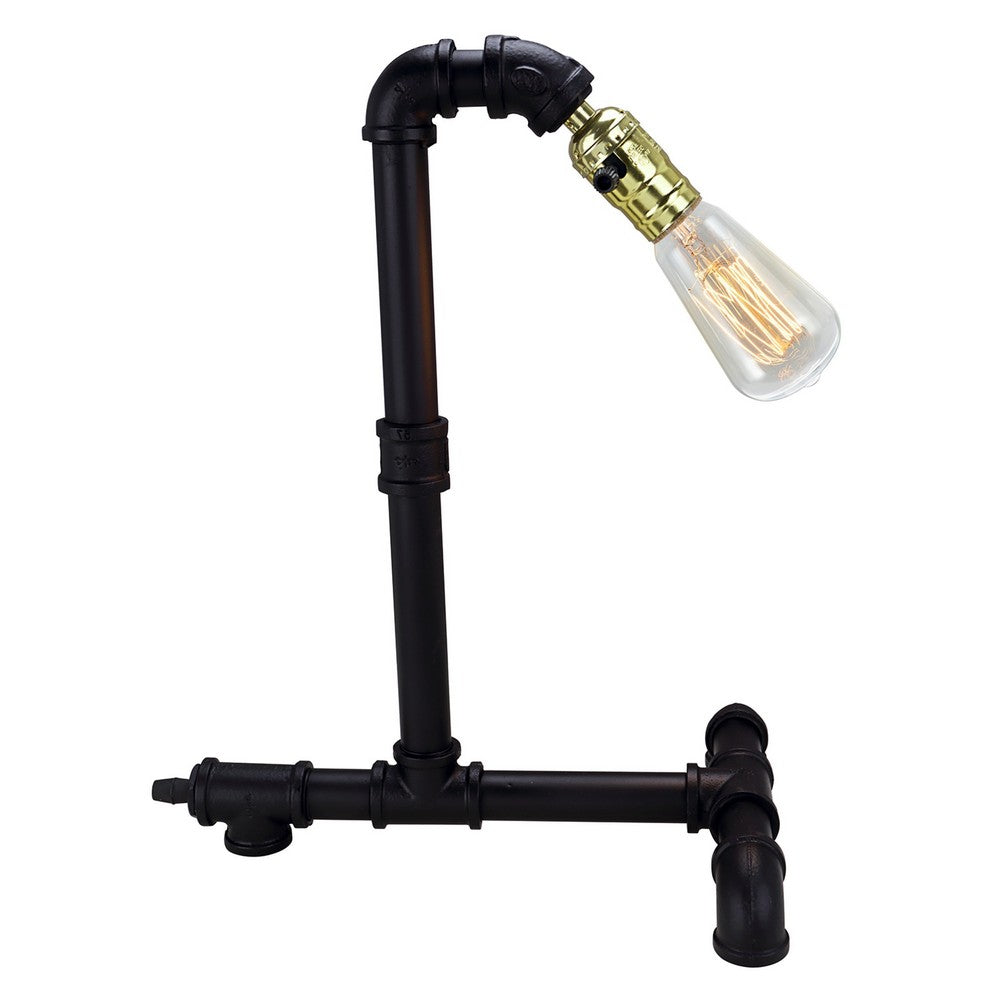 Desk Lamp | Industrial Pipe Style w Steampunk Design | Matte Black Metal