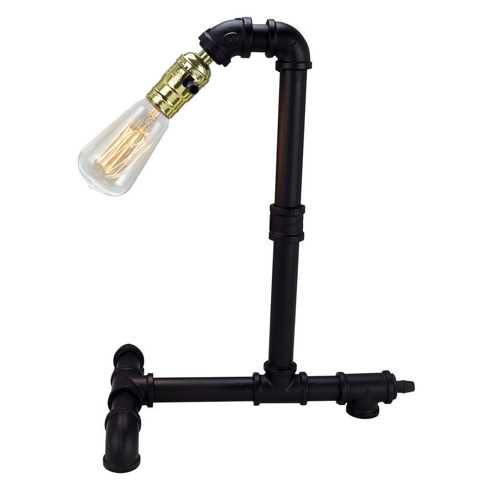 Desk Lamp | Industrial Pipe Style w Steampunk Design | Matte Black Metal