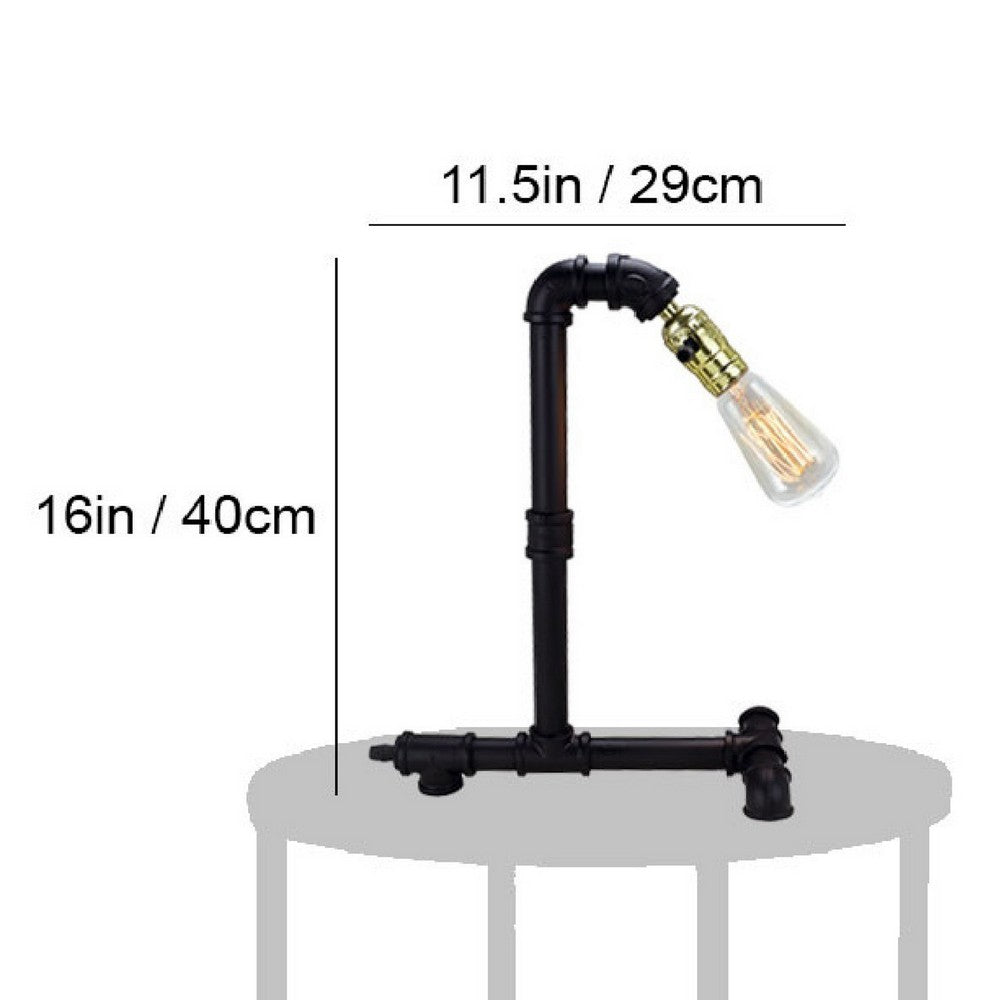 Desk Lamp | Industrial Pipe Style w Steampunk Design | Matte Black Metal