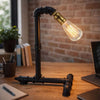 Desk Lamp | Industrial Pipe Style w Steampunk Design | Matte Black Metal