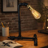 Desk Lamp | Industrial Pipe Style w Steampunk Design | Matte Black Metal