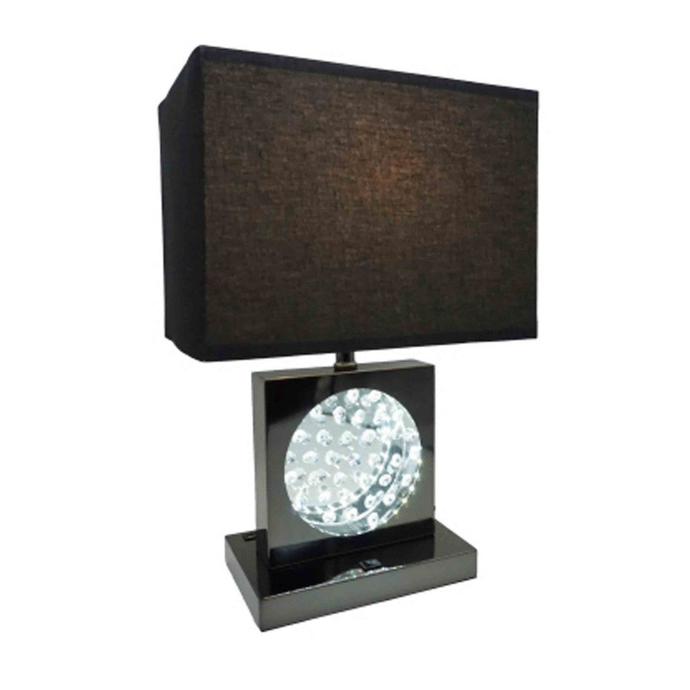 Accent Table Lamp | Square Crystal LED Panel | 22" Black Pewter