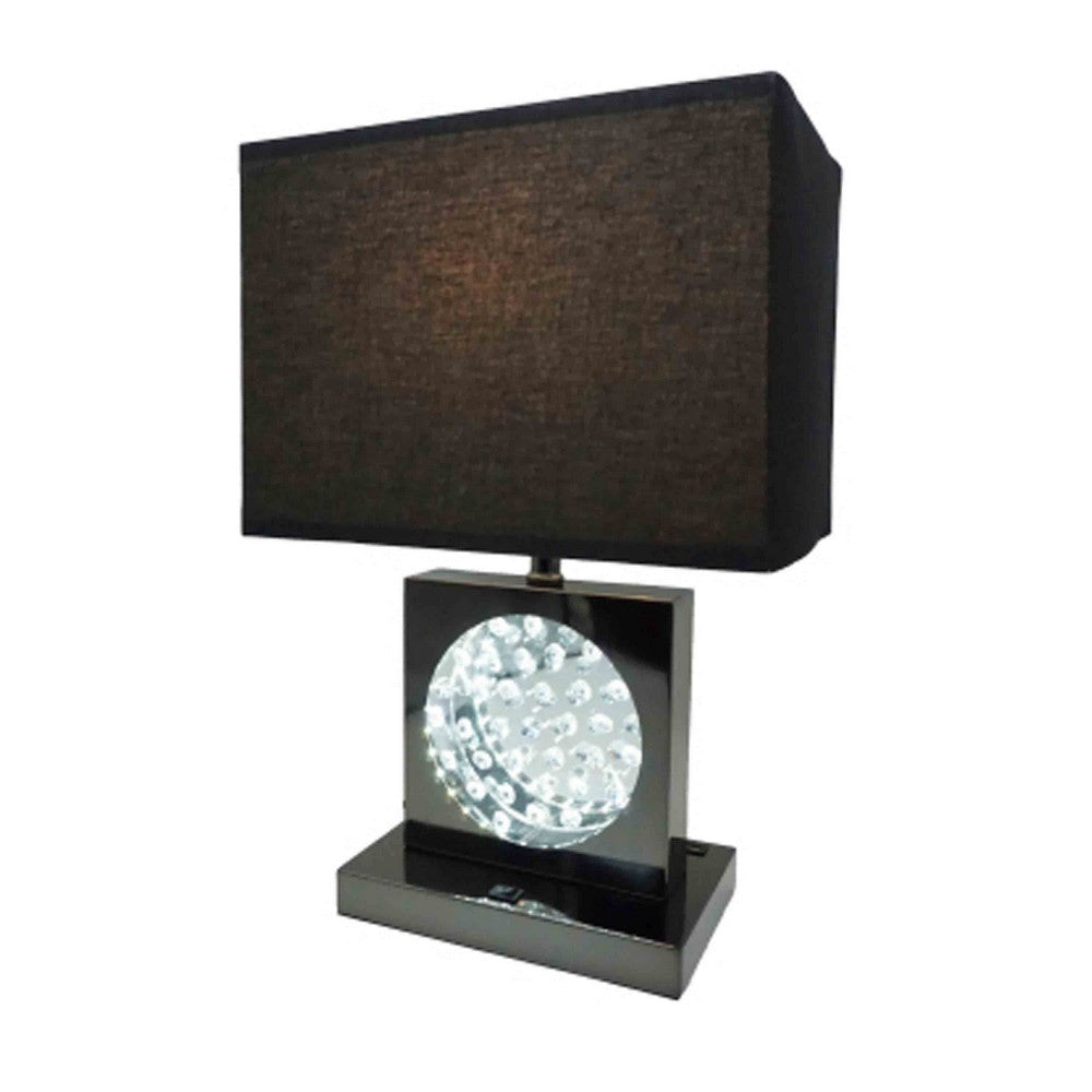 Accent Table Lamp | Square Crystal LED Panel | 22" Black Pewter