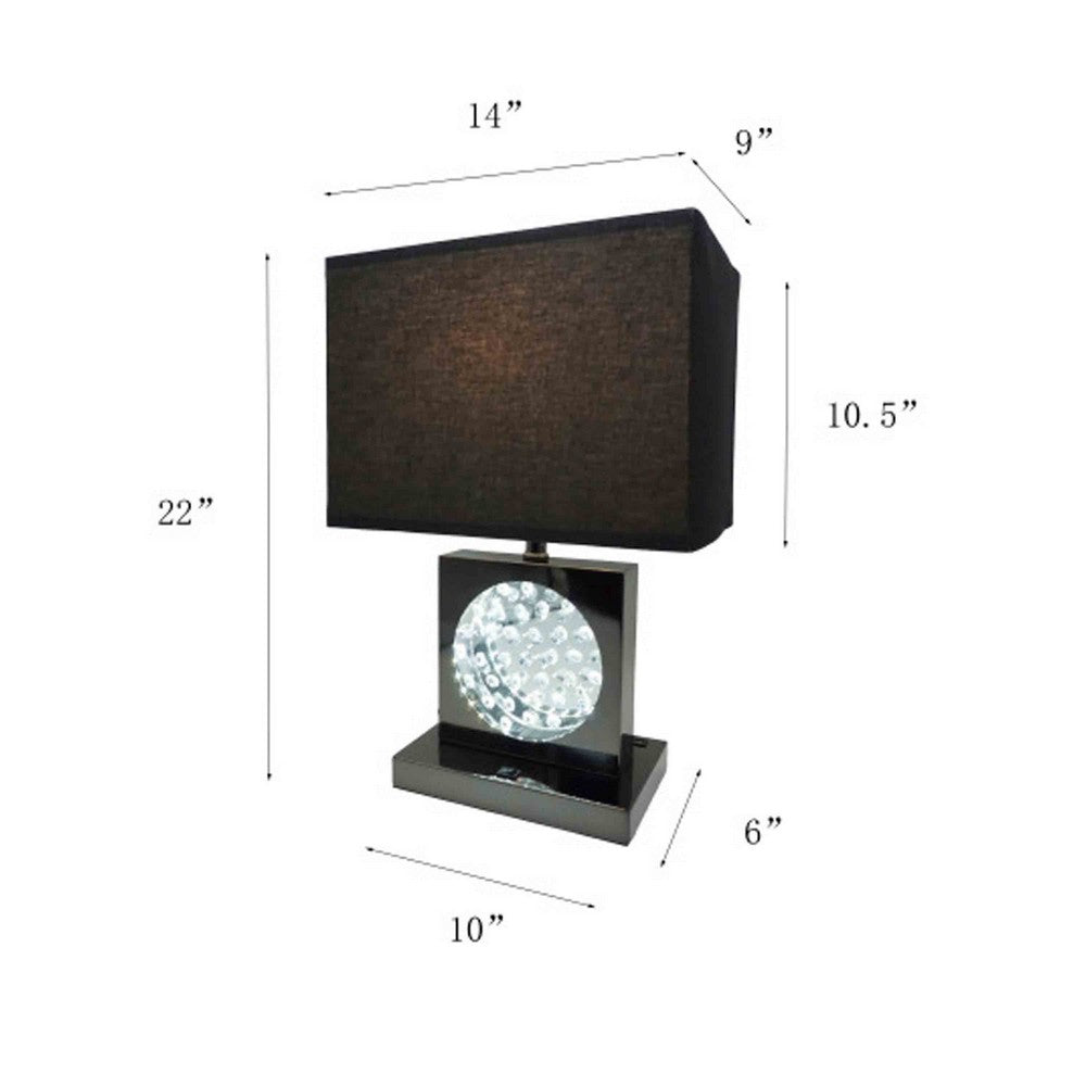 Accent Table Lamp | Square Crystal LED Panel | 22" Black Pewter