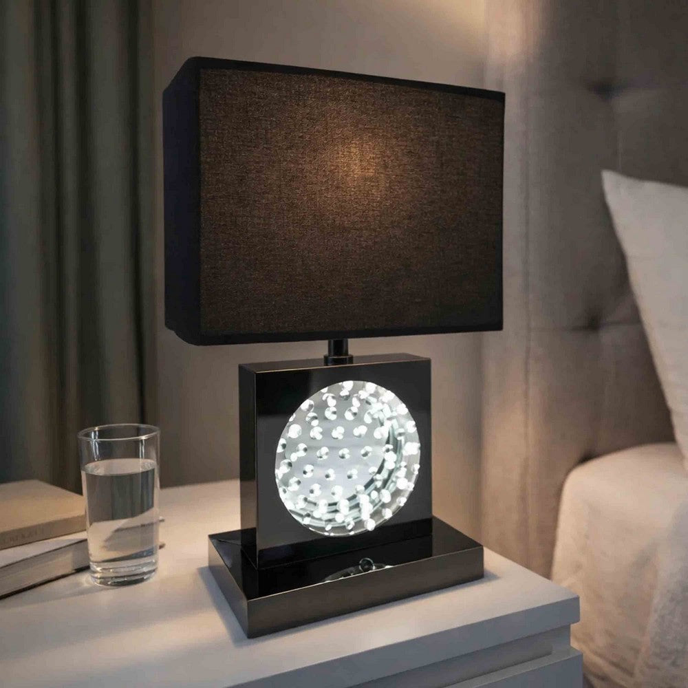 Accent Table Lamp | Square Crystal LED Panel | 22" Black Pewter