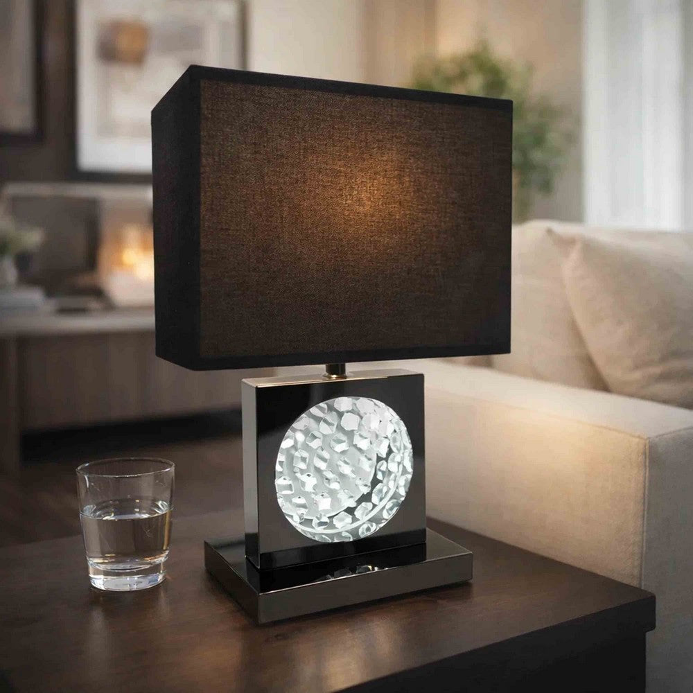 Accent Table Lamp | Square Crystal LED Panel | 22" Black Pewter