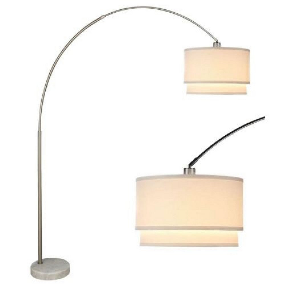 Modern Floor Lamp with Dual White Shade | Round Marble Base | 81"