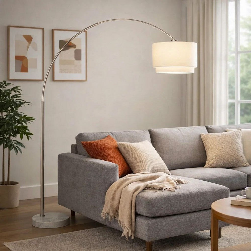 Modern Floor Lamp with Dual White Shade | Round Marble Base | 81"