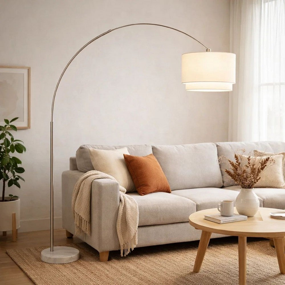 Modern Floor Lamp with Dual White Shade | Round Marble Base | 81"