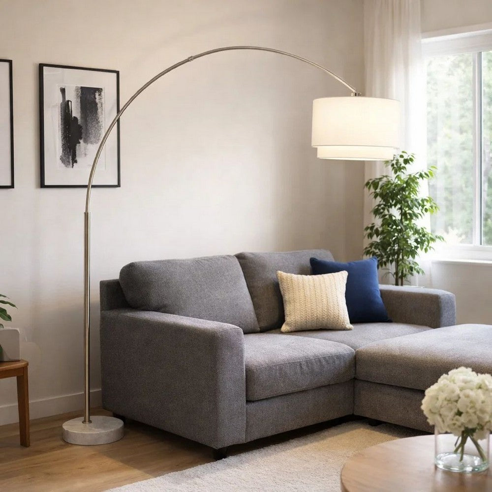 Modern Floor Lamp with Dual White Shade | Round Marble Base | 81"