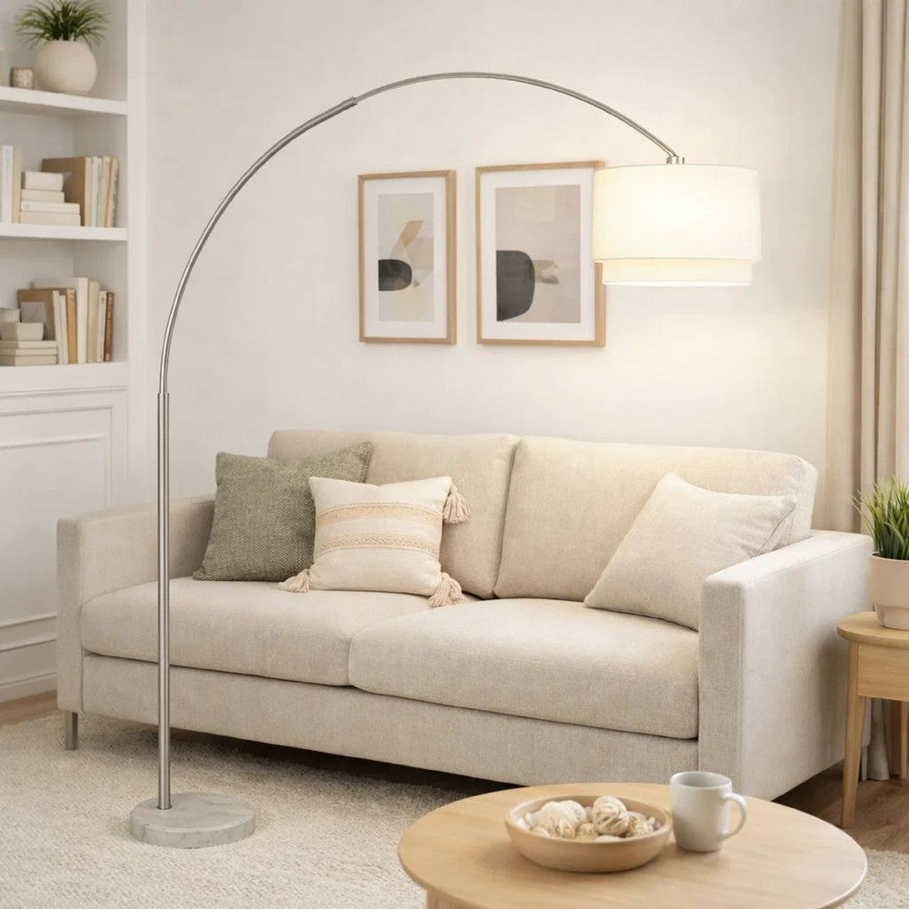 Modern Floor Lamp with Dual White Shade | Round Marble Base | 81"