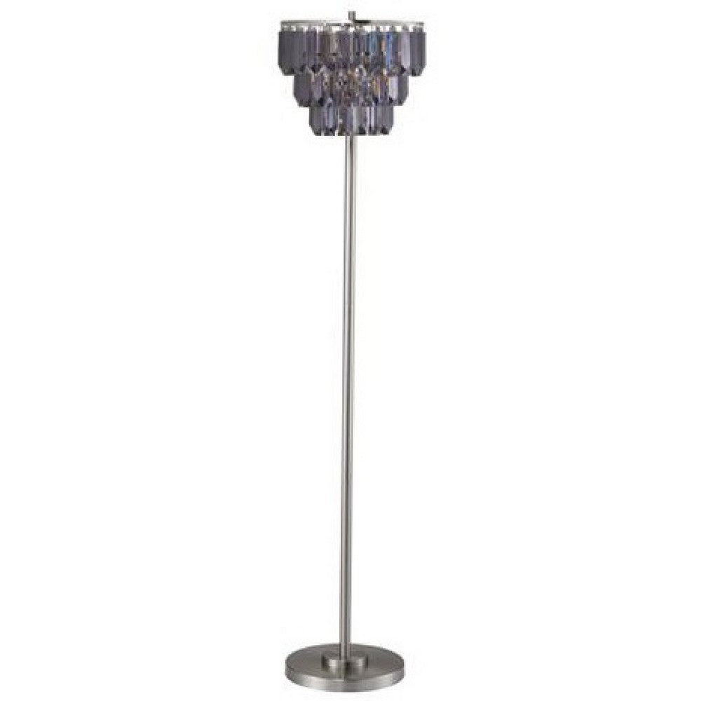 Floor Lamp with 3 Tier Smoke Gray Crystal Shade | 61" Chrome Metal