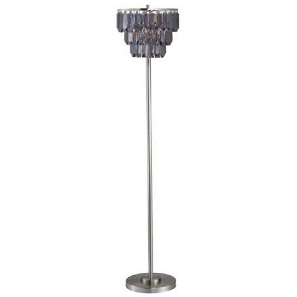 Floor Lamp with 3 Tier Smoke Gray Crystal Shade | 61" Chrome Metal