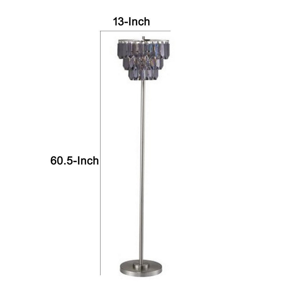 Floor Lamp with 3 Tier Smoke Gray Crystal Shade | 61" Chrome Metal