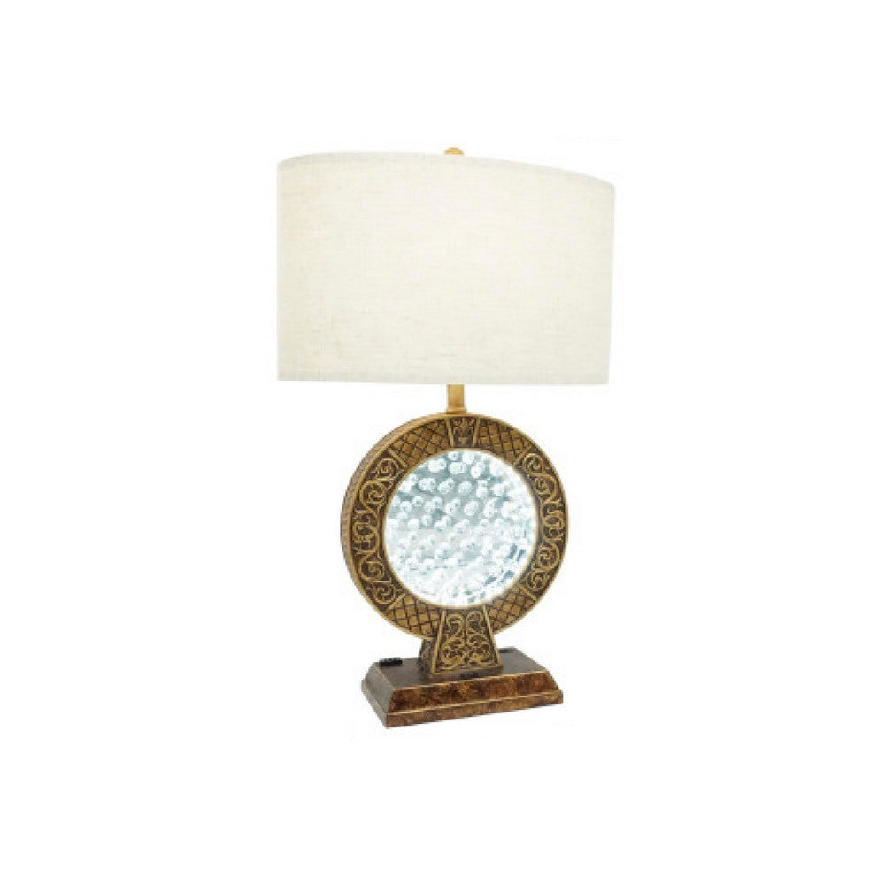 Table Lamp | Floating Crystal Core | White Shade | 28" Antique Brown
